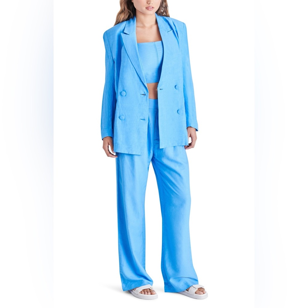 Steve Madden Linen Blend Oversized Women’s Blue Blazer Sz Medium NWT